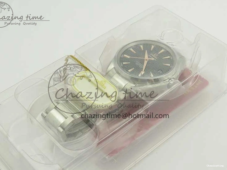 0421 FlexibleFit Aqua Terra 150M SS VSF 1:1 Best Edition Black Wave Textured Dial RG Hand on SS Bracelet A8500 Super Clone 8032